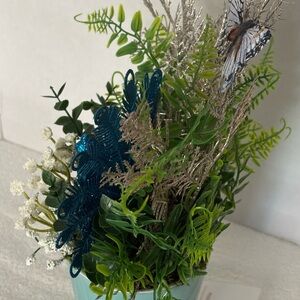 Decorative Faux Floral Arrangement in Teal and Green